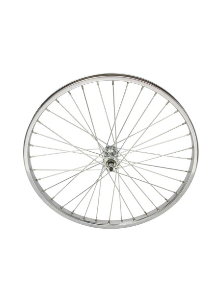 24 x 1.75 Steel Front Wheel 36 Spoke 12g UCP 3/8 Axle Single Wall Chrome.